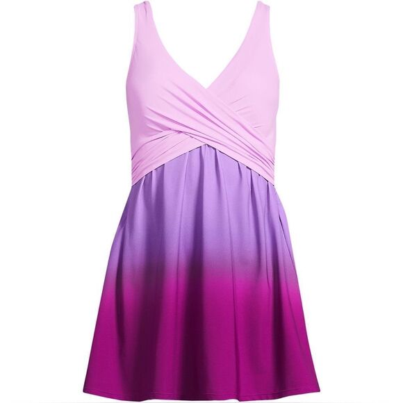 Land's End Slender V Neck Ruched 1 piece Swimsuit  Crimson Rose Purple Ombre Var - Picture 3 of 6